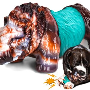 DBF Dog Chew Toys for Aggressive Chewers - Wild Boar Indestructible Dog Squeak Toy with Bacon Flavor, Durable Heavy Duty Dog Toys, Tough Nylon Dog Bones Toys for for Large Medium Breed(Cyan)