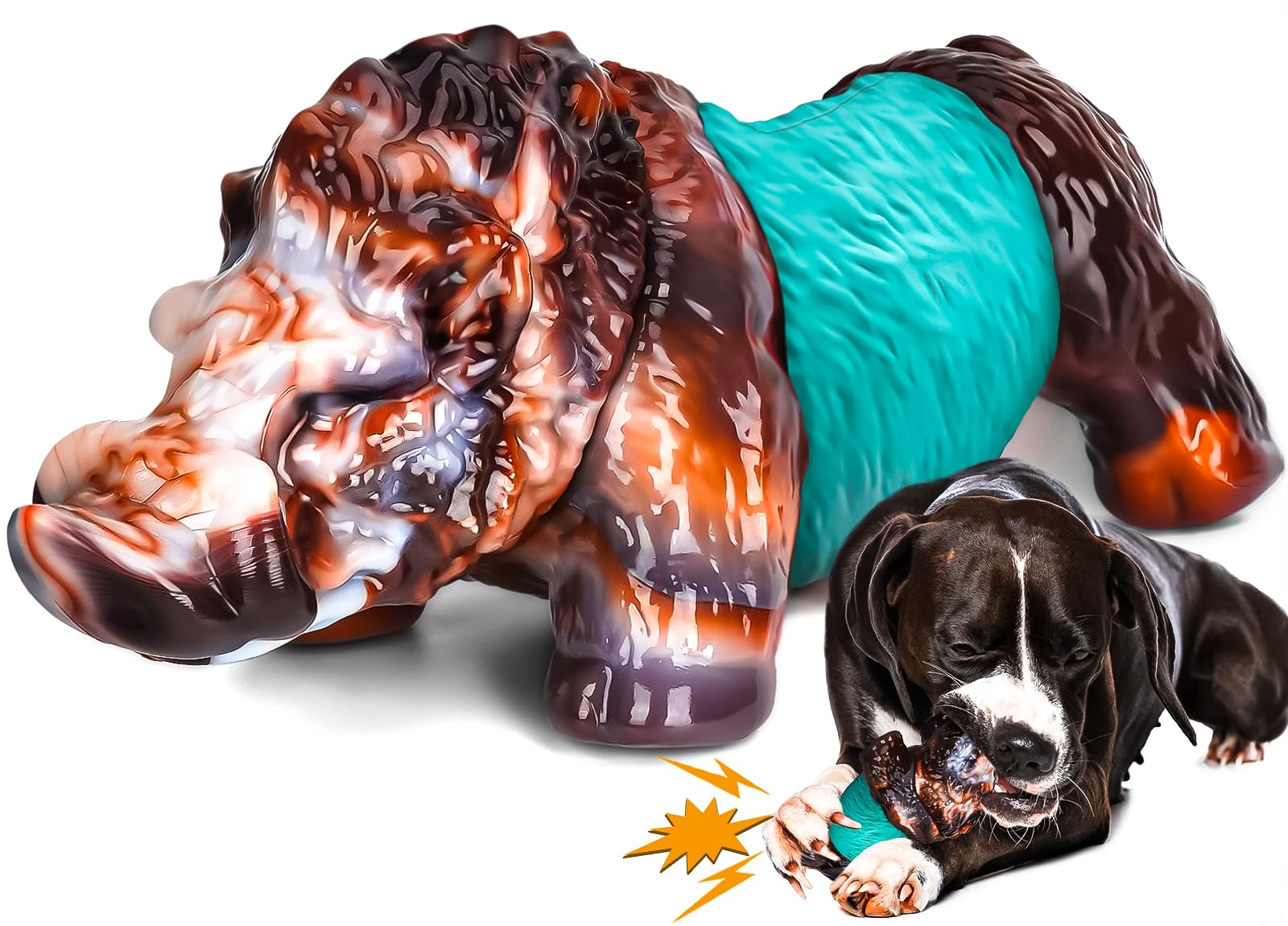 DBF Dog Chew Toys for Aggressive Chewers - Wild Boar Indestructible Dog Squeak Toy with Bacon Flavor, Durable Heavy Duty Dog Toys, Tough Nylon Dog Bones Toys for for Large Medium Breed(Cyan)