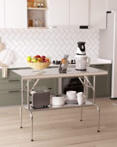 garvee stainless steel folding table 48" x 24" with undershelf, [nsf certified][heavy duty] commercial kitchen prep table for home, restaurant, hotel