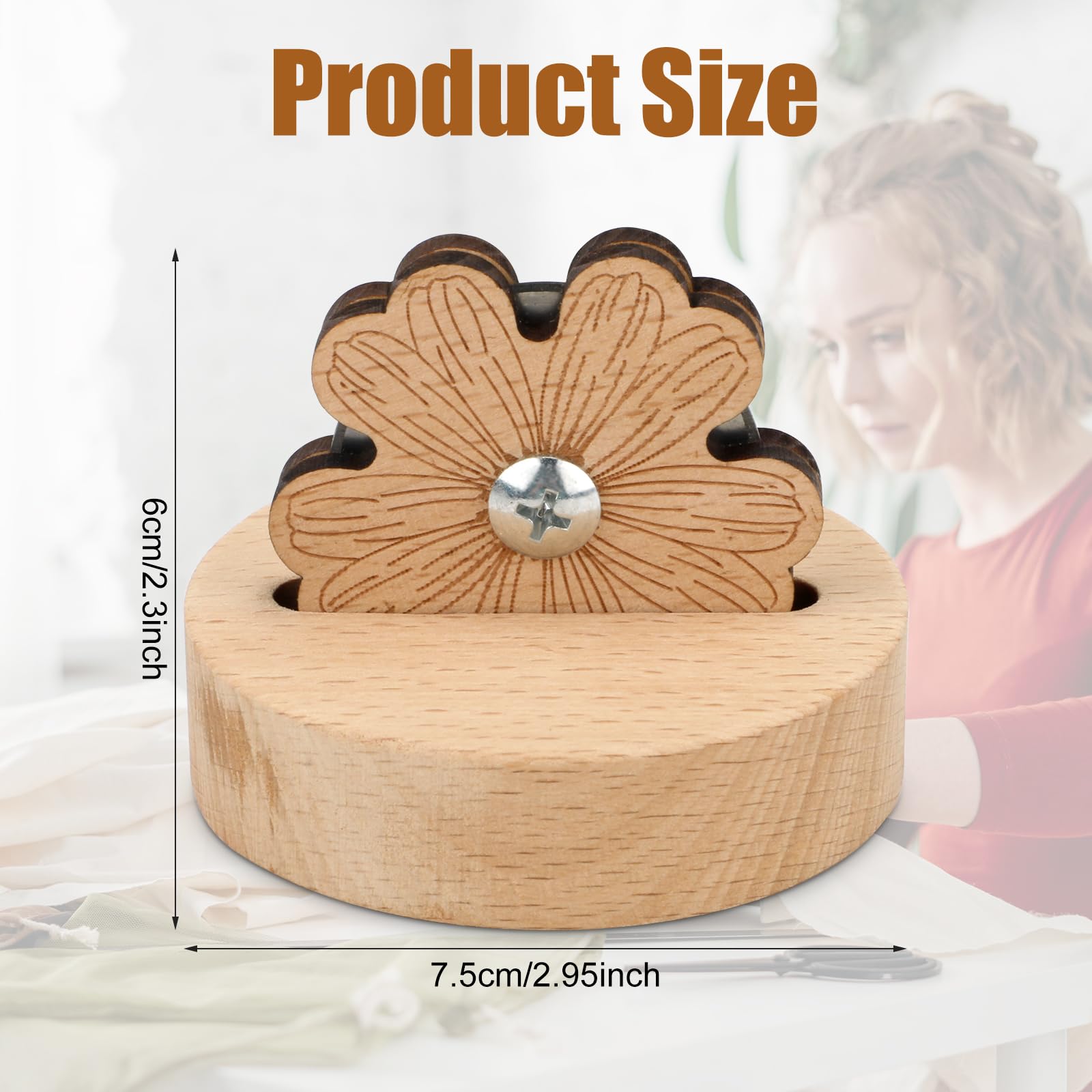 Daisy Thread Cutter, Tabletop Blade Saver Yarn Cutter with Anti-Slip Stand Wooden Rotary Thread Cutting Tool Sewing Seam Supplies Quilting Notions