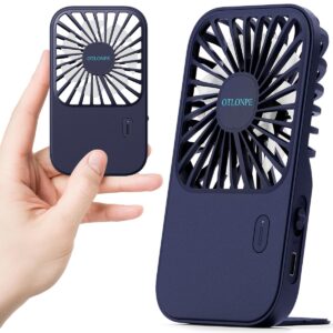 Otlonpe Mini Portable Handheld Fan, Small Rechargeable Pocket Travel Fan with Hand Held Desktop Modes, Foldable Stand, Lanyard, 3 Speeds, Cute Slim Personal Hand Fan for Women Girls Kids (Dark-Blue)