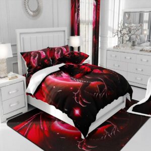 Dragon Duvet Cover Set Twin Size,Starry Sky Moon Night Bedding Set for Kids Boys Teens Women Bedroom Decor,3D Animals Comforter Cover Western Dragon Black Red Quilt Cover,1 Pillowcase