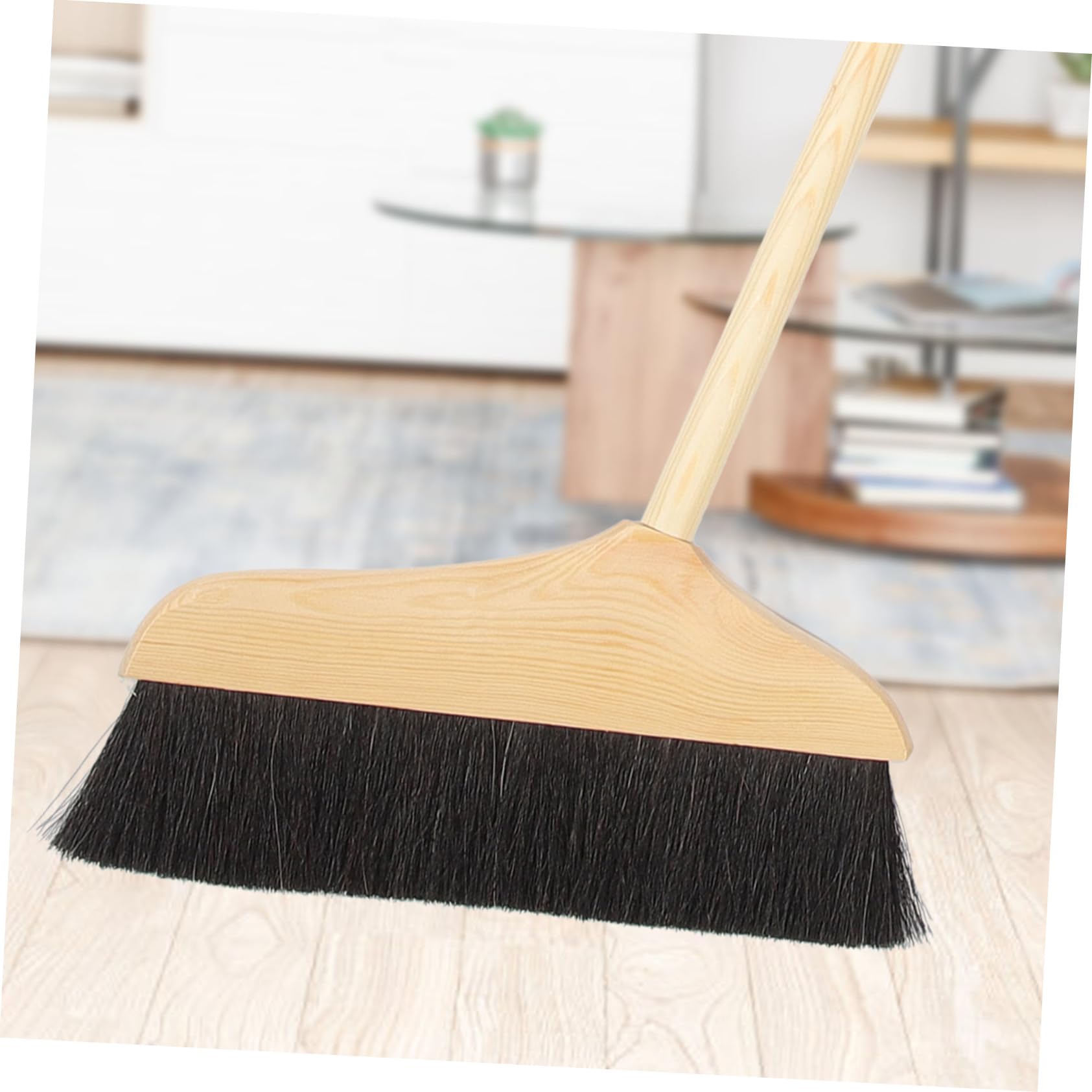 Holibanna Indoor Broom Outdoor Floor Cleaning Broom with Wood Handle Horsehair Broom Angle Broom Household Broom for Courtyard Indoor Kitchen Office Lobby Sweeping