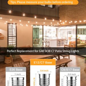 GLUROO LED String Light Bulbs, ST38 Shatterproof LED Replacement Bulbs for Outdoor String Lights Eidison Bulb fits E12 C7 Screw Base, 1Watt Equvanlent to 7Watt Incandescant Bulbs, Warm White, 25 Pack