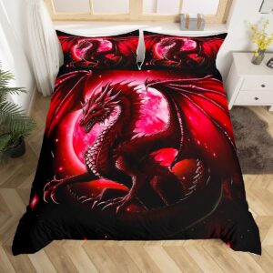 dragon duvet cover set twin size,starry sky moon night bedding set for kids boys teens women bedroom decor,3d animals comforter cover western dragon black red quilt cover,1 pillowcase