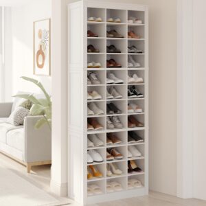 hzuaneri shoe storage cabinet, 36 pairs free standing closet organizer, 8.8 inch widened cell wood shoe organizer, 12 tiers vertical space saving shoe rack for entryway, bedroom, white sr20703x