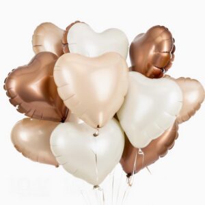 brown beige cream heart balloons, 18inch 12pcs coffee cream beige heart shape balloons, nude neutral foil love balloons for valentine's day decorations for engagement baby shower wedding