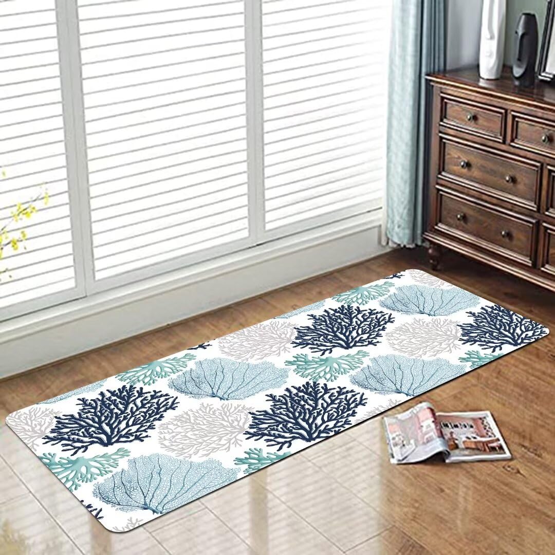 Coastal Runner Rug for Hallway 2x6 Beach Ocean Themed Throw Rug Teal Blue Area Rug Nautical Hallway Rugs Non-Slip Floor Carpet for Bedroom Laundry Room Doormat Entrance Door Mat Washable Kitchen Rugs