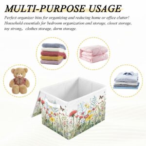 KEEPREAL Wildflowers Butterfly Storage Basket Bin with lid, Large Cube Storage Box Collapsible Storage Organizer for Home Office Closet - 16.5 L x 12.6 W x 11.8 H（51）