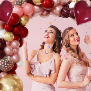 152Pcs Burgundy Balloons Arch Garland Kit Birthday Decorations for Women Girls Double-stuffed Burgundy Rose Gold Heart Balloons for Bridal Shower Wedding Bachelorette Anniversary Wine Party Supplies