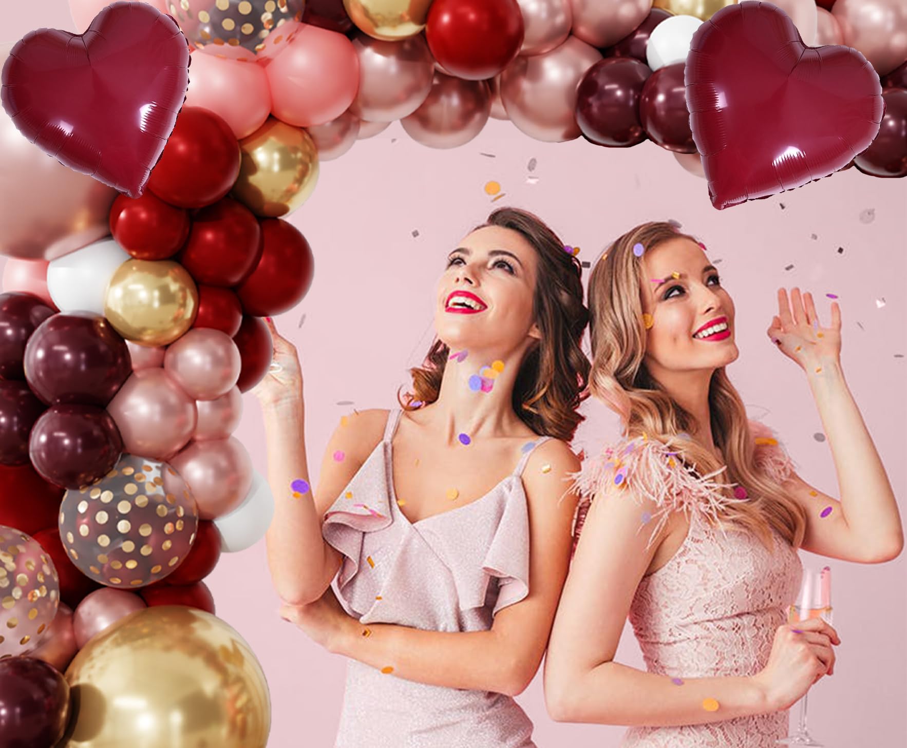 152Pcs Burgundy Balloons Arch Garland Kit Birthday Decorations for Women Girls Double-stuffed Burgundy Rose Gold Heart Balloons for Bridal Shower Wedding Bachelorette Anniversary Wine Party Supplies