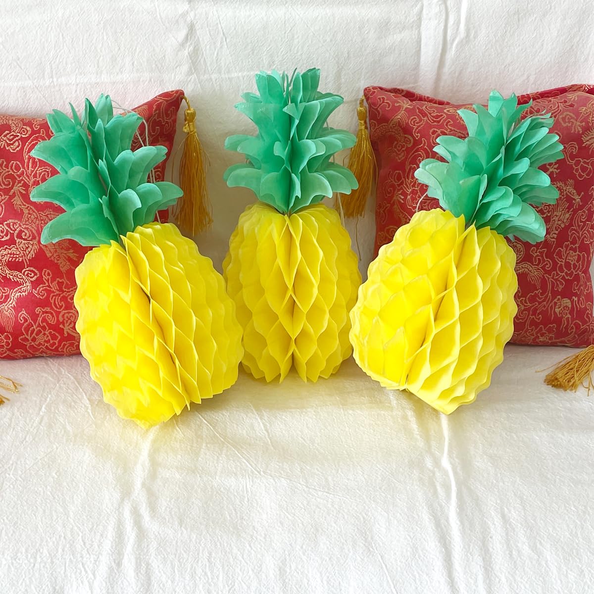 8inch Paper Pineapple Honeycomb Decorations 8pcs Tissue Party Pineapple Centerpieces Hanging Pineapple for Table Decor for Summer Tropical Hawaiian Beach Decor