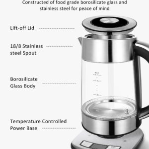 KEINVE Electric Kettle Temperature Control - 1.7L Glass Tea Kettle Electric with Infuser, 60Min Keep Warm & Automatic Shut Off, 1500W Rapid Boil Water Boiler for Loose Tea, Coffee, Oatmeal