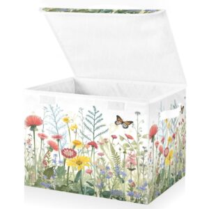 keepreal wildflowers butterfly storage basket bin with lid, large cube storage box collapsible storage organizer for home office closet - 16.5 l x 12.6 w x 11.8 h（51）