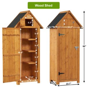 FairOnly Outdoor Shed Storage Cabinet, Garden Wooden Sheds, Outside Storage Cabinet Weather Proof with Floor, Fir Wood Tool Organizer with Door and Shelves for Backyard, Hallway (Natural)