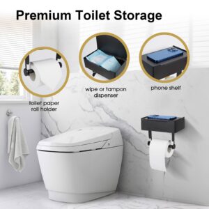 Beileqi Matte Black Toilet Paper Storage Holder with Shelf for Wet Wipes, Sanitary Tampon, Trash Bags, Bathroom Wipes Holder Accessory Space Saver and Organizer