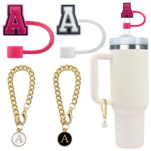 velaco 4 pcs initial letter charm accessories and straw cover pack- chains with initial letter for stanley 20 30 40 oz tumbler with handle