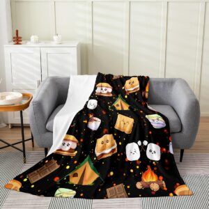 feelyou cute marshmallow plush throw blanket, 40"x50" kids cute s'mores cookie flannel fleece blanket for boys teens happy camping all season,bed blanket outdoor adventure room decor