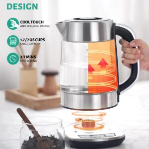 KEINVE Electric Kettle Temperature Control - 1.7L Glass Tea Kettle Electric with Infuser, 60Min Keep Warm & Automatic Shut Off, 1500W Rapid Boil Water Boiler for Loose Tea, Coffee, Oatmeal