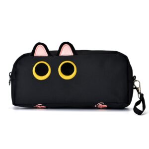 hongdian large capacity pencil case black color, 3d cat pen bags pencil pouch organizer for office college school