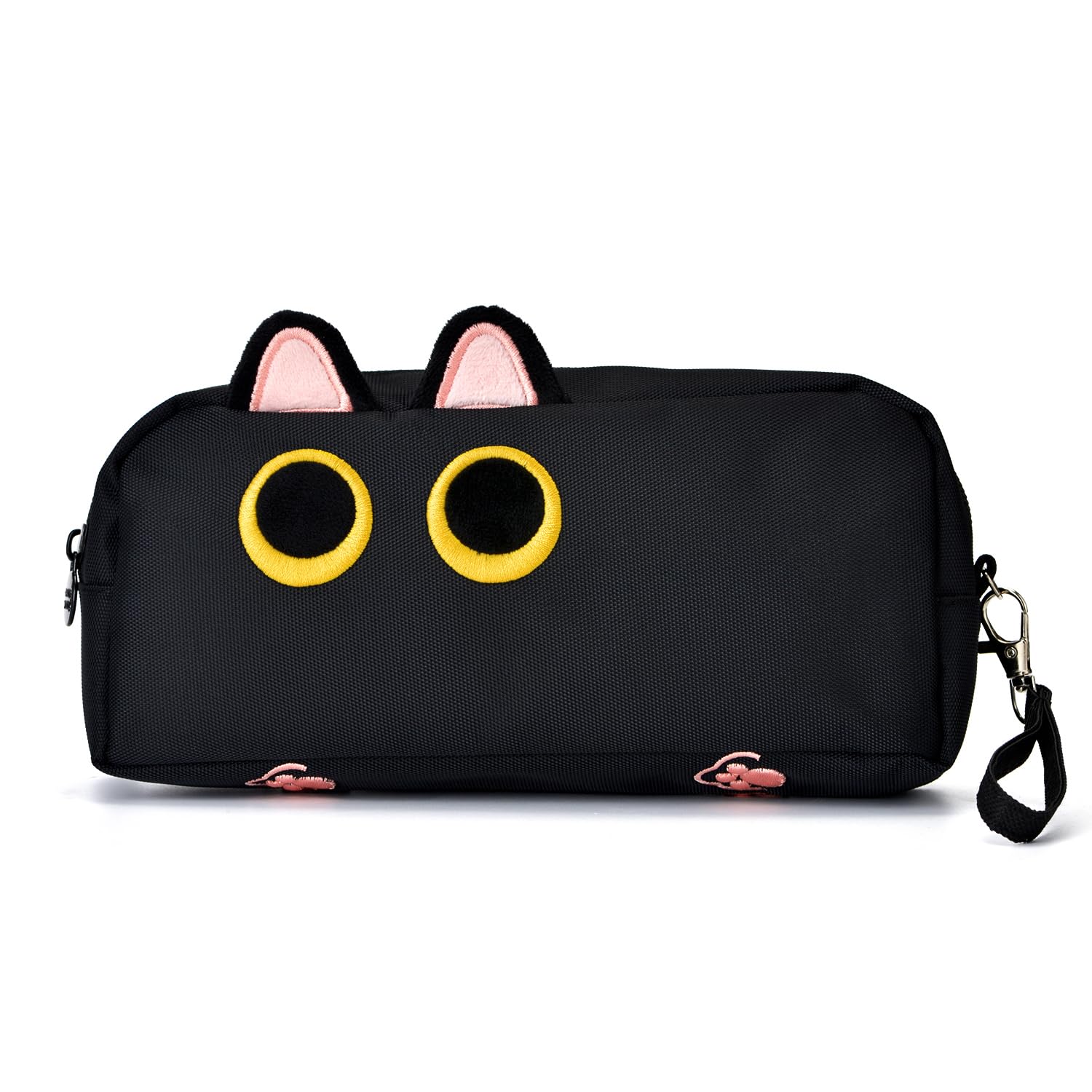 Hongdian Large Capacity Pencil Case Black Color, 3D Cat Pen Bags Pencil Pouch Organizer for Office College School