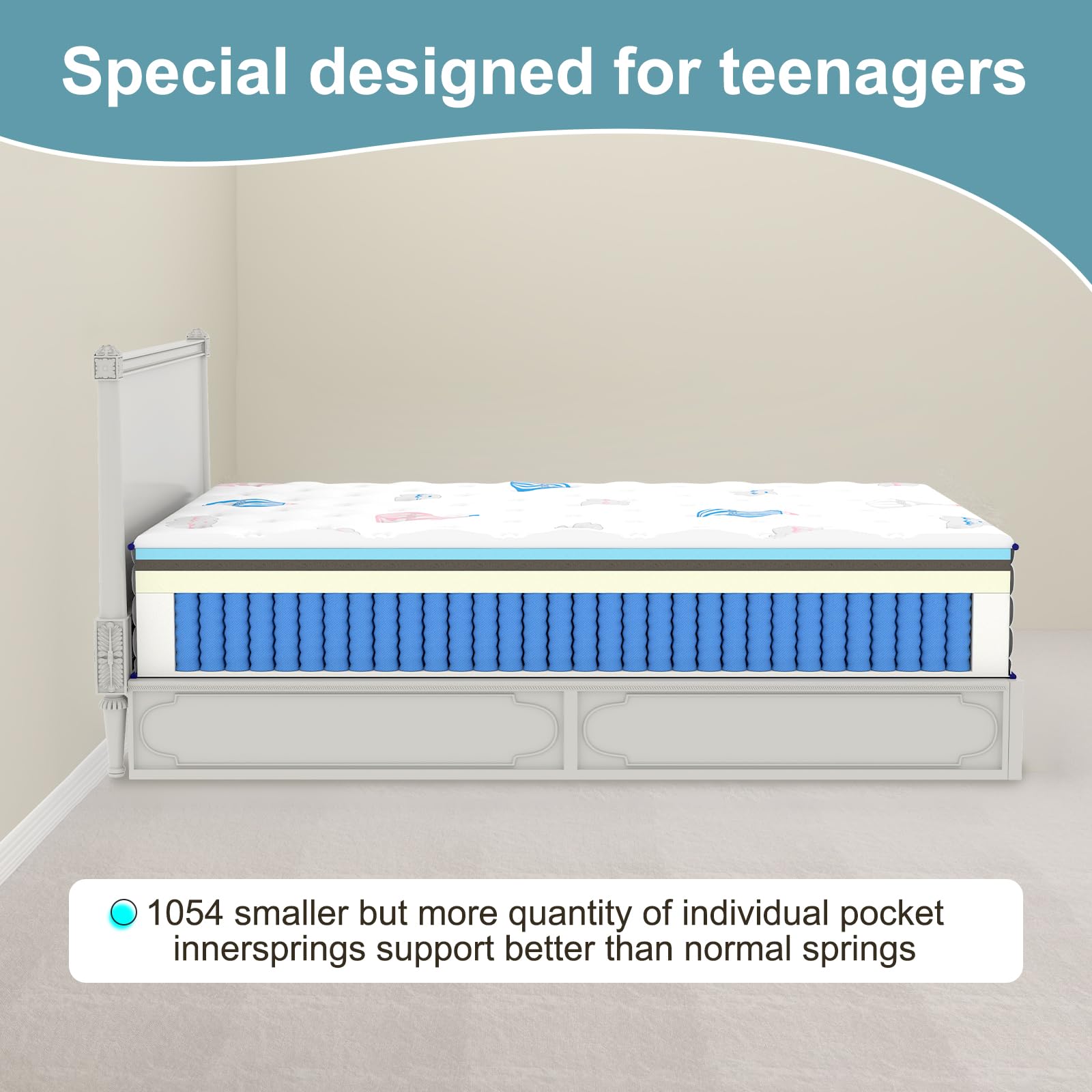 pareler bear Twin Mattress for Kids, 8" Edge Hardening to Prevent Slipping, Hybrid Mattress, Pocket Innerspring for Motion Isolation, Breathable Cover with High Density Memory Foam