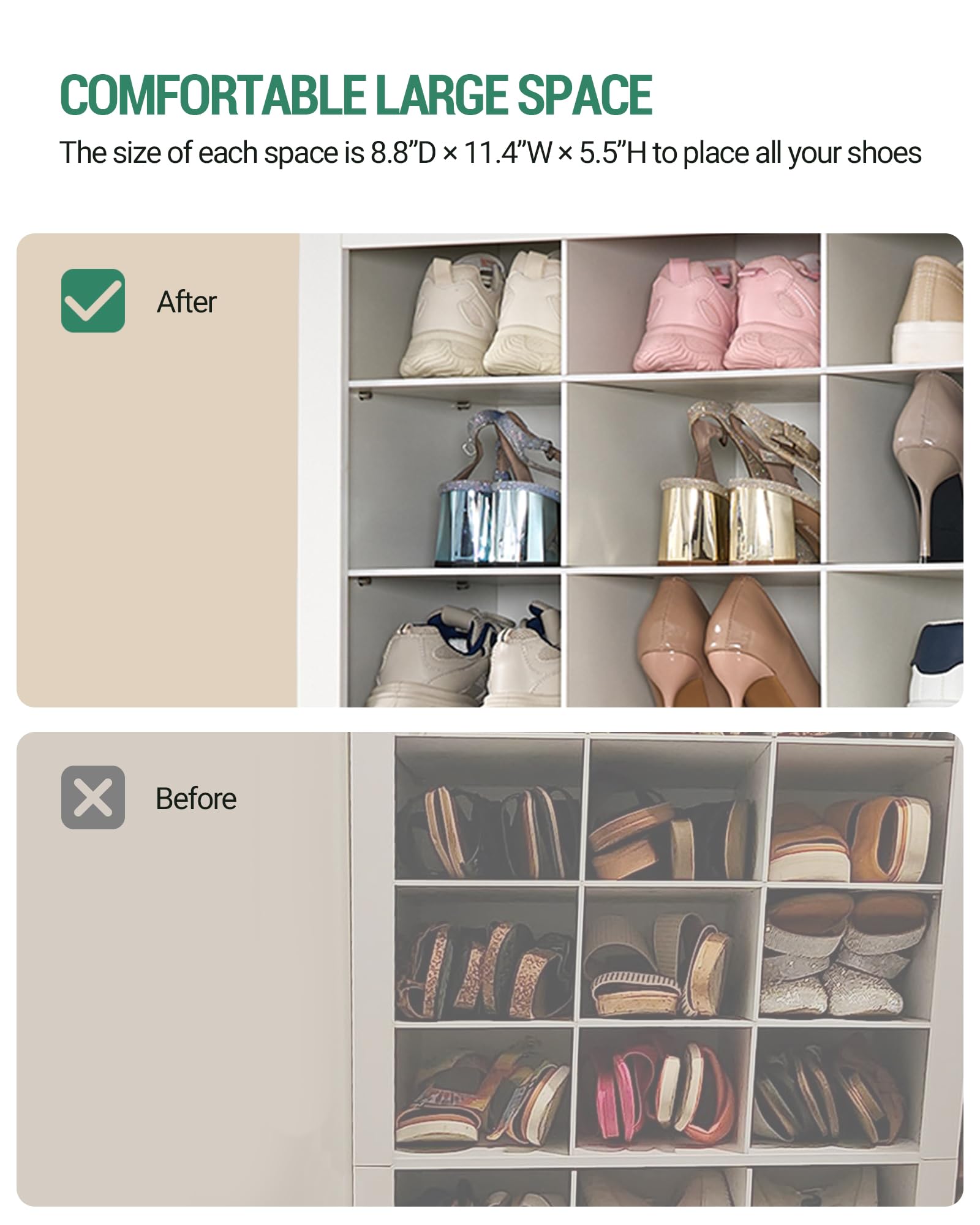 Hzuaneri Shoe Storage Cabinet, 36 Pairs Free Standing Closet Organizer, 8.8 inch Widened Cell Wood Shoe Organizer, 12 Tiers Vertical Space Saving Shoe Rack for Entryway, Bedroom, White SR20703X