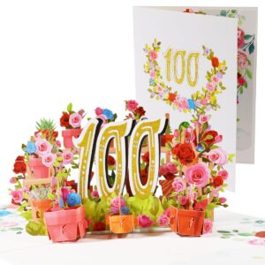 cnlitiheka 100th birthday card pop up 100th birthday cards happy 100th birthday card 3d flower birthday greeting cards for men women husband wife mom dad grandma grandpa friends.