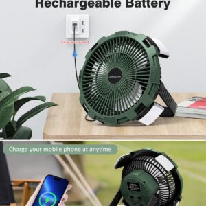 Camping Fan with LED Lantern, 8000mAh Rechargeable Battery Powered Tent Fan for Camping Hanging, Camping Outdoor Fan with Remote, 4 Speed Camping Fan for Tents,Travel,Home,Fishing,Sleep,Emergency