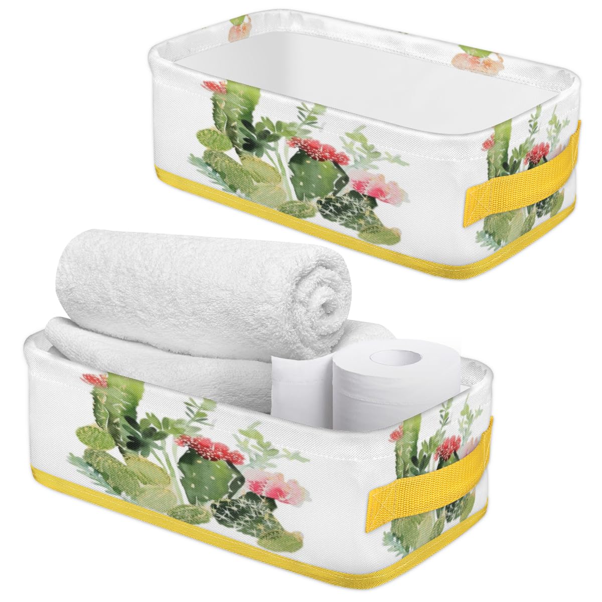 Watercolors Cactus Toilet Tank Baskets Foldable Bathroom Storage Basket - Durable, Multi-Purpose Organizer for Kitchen, Living Room, and Closet ()