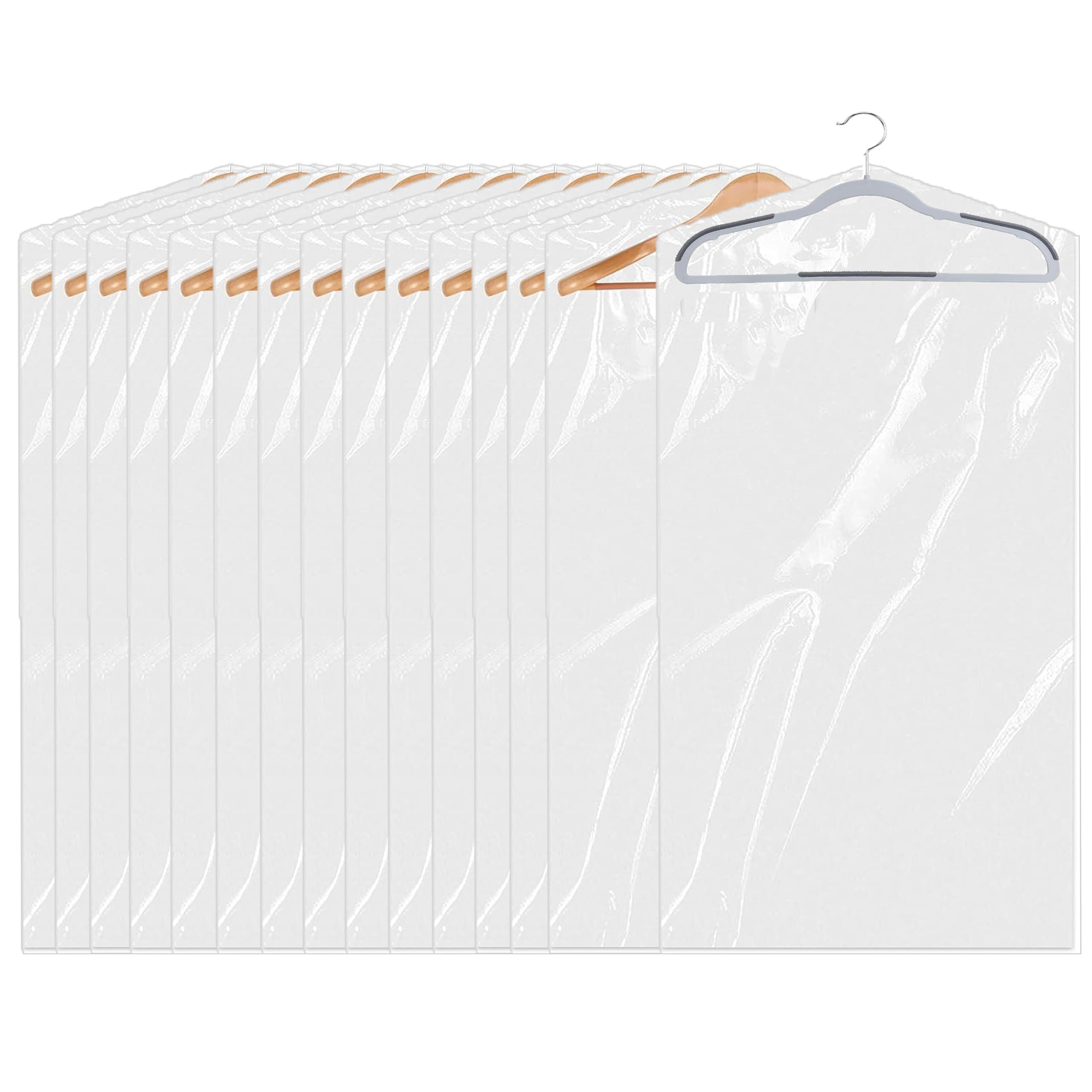 15 Pack (24 x 40 In) Plastic Clear Clothes Covers,Dry Cleaners Bags Hanging Clothing Covers Clear Garment Bags Hanging Dust-proof Clothing Protector Covers for Home Storage Clothing Stores & Travel.