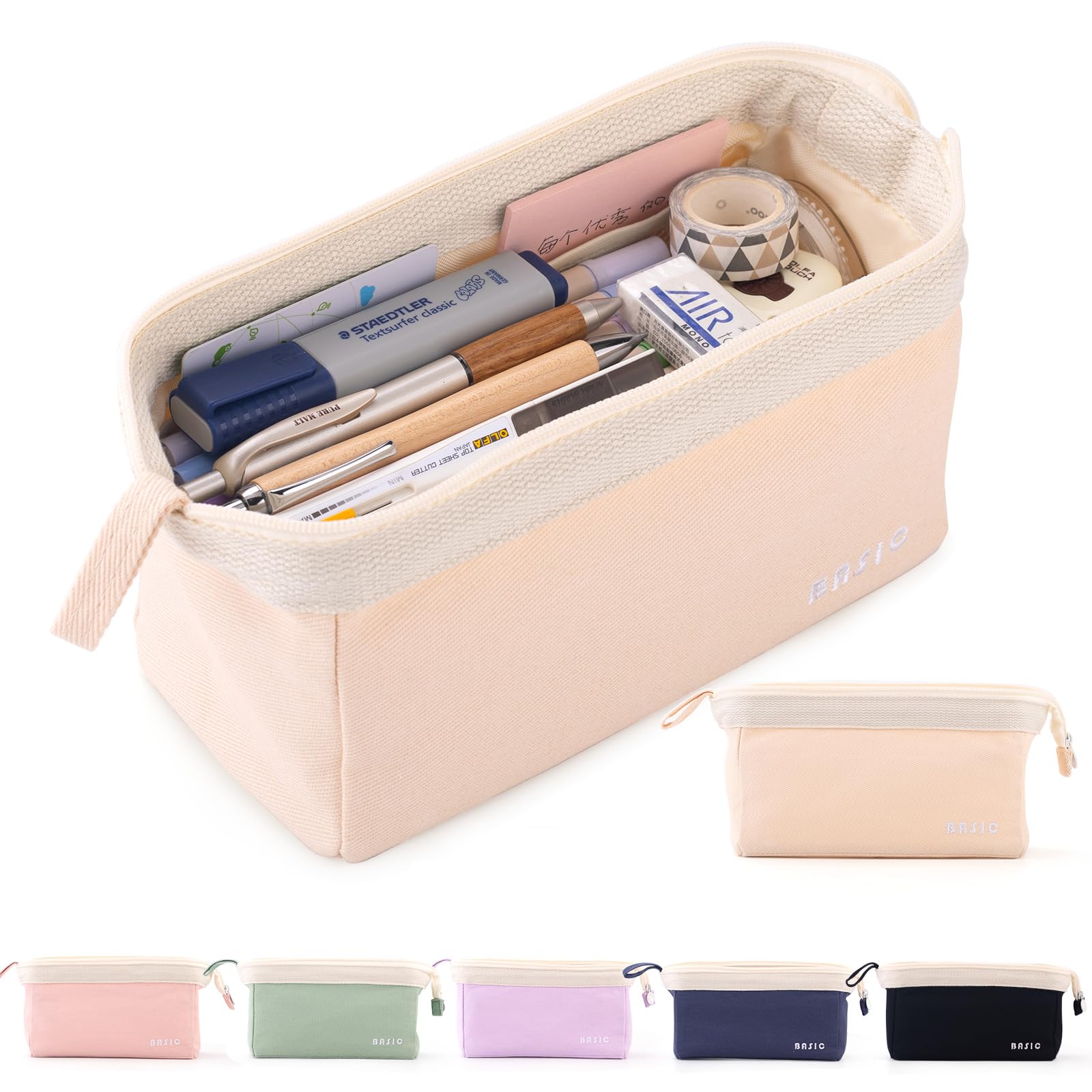 CICIMELON Wide-Open Pencil Case Big Capacity Pencil Pouch Portable Pen Bag School Supplies for Students Boys Girls, Beige