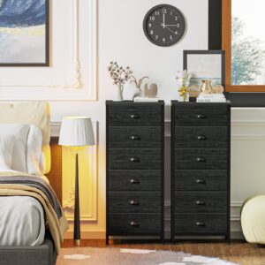 Furnulem Tall Dresser with 6 Drawers and Wide Dresser with 9 Large Drawers for 55'' Long TV Stand for Bedroom,Living Room,Closet,Entryway,Sturdy Metal Frame (Black Oak