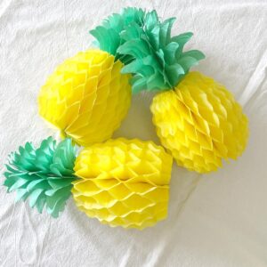 8inch Paper Pineapple Honeycomb Decorations 8pcs Tissue Party Pineapple Centerpieces Hanging Pineapple for Table Decor for Summer Tropical Hawaiian Beach Decor