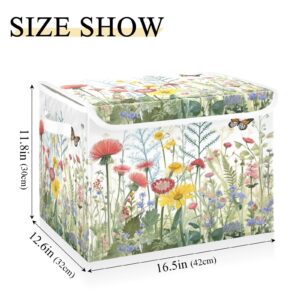 KEEPREAL Wildflowers Butterfly Storage Basket Bin with lid, Large Cube Storage Box Collapsible Storage Organizer for Home Office Closet - 16.5 L x 12.6 W x 11.8 H（51）