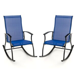 giantex outdoor rocking chair set of 2 - patio rocking chairs w/breathable backrest, sturdy metal frame & safe ergonomic design, cozy fabric rocker for backyard, poolside, 330 lbs, navy