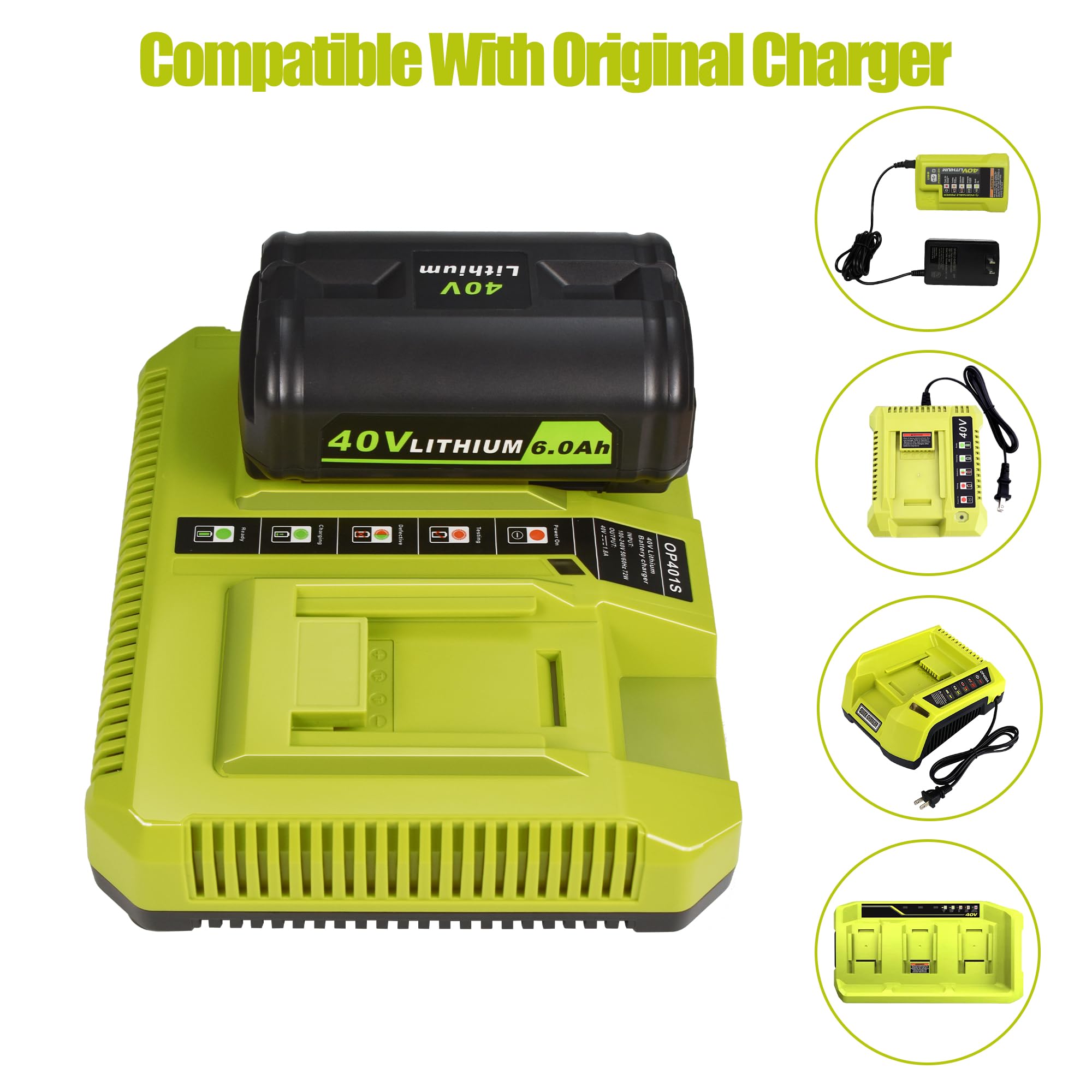 PEYESTEN 6.0Ah Battery Replace for Ryobi 40V Lithium-Ion Battery 6.0Ah OP4040 OP4050A OP40602 OP40201 Compatible with Ryobi 40-Volt Cordless Power Tools and 40V Battery Chargers