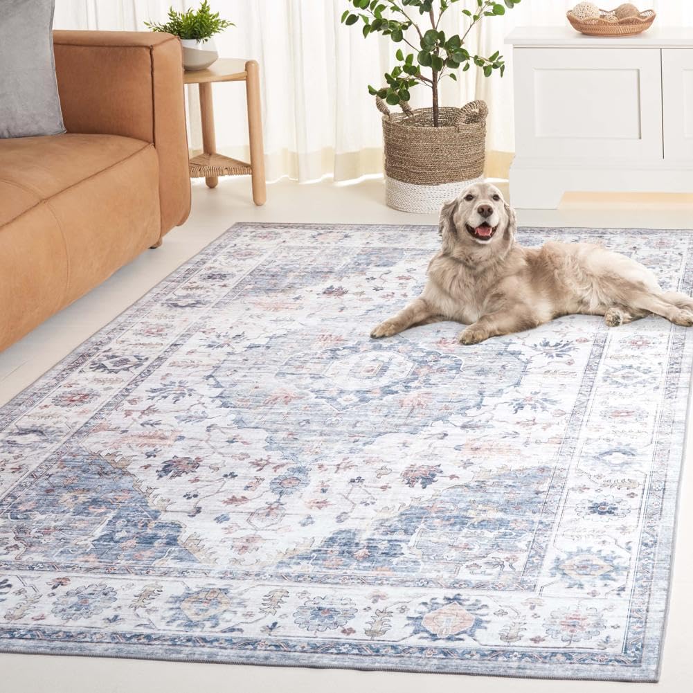 SAFAVIEH Arizona Collection Area Rug - 8' x 10', Light Blue & Ivory, Traditional Design, Washable & Slip Resistant, Ideal for High Traffic Areas in Living Room, Bedroom & Dining Room (ARZ517L-8)