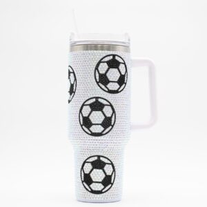 SEM LIFE 40 Oz Rhinestone Bling Tumbler with Handle and Straw (SOCCER), Stainless Steel and Double Wall Insulated