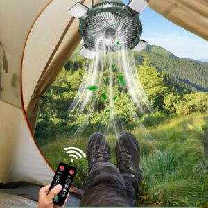 Camping Fan with LED Lantern, 8000mAh Rechargeable Battery Powered Tent Fan for Camping Hanging, Camping Outdoor Fan with Remote, 4 Speed Camping Fan for Tents,Travel,Home,Fishing,Sleep,Emergency