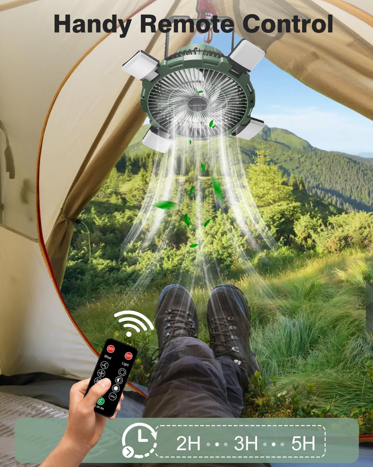 Camping Fan with LED Lantern, 8000mAh Rechargeable Battery Powered Tent Fan for Camping Hanging, Camping Outdoor Fan with Remote, 4 Speed Camping Fan for Tents,Travel,Home,Fishing,Sleep,Emergency