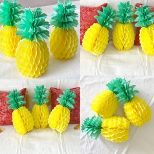 8inch Paper Pineapple Honeycomb Decorations 8pcs Tissue Party Pineapple Centerpieces Hanging Pineapple for Table Decor for Summer Tropical Hawaiian Beach Decor