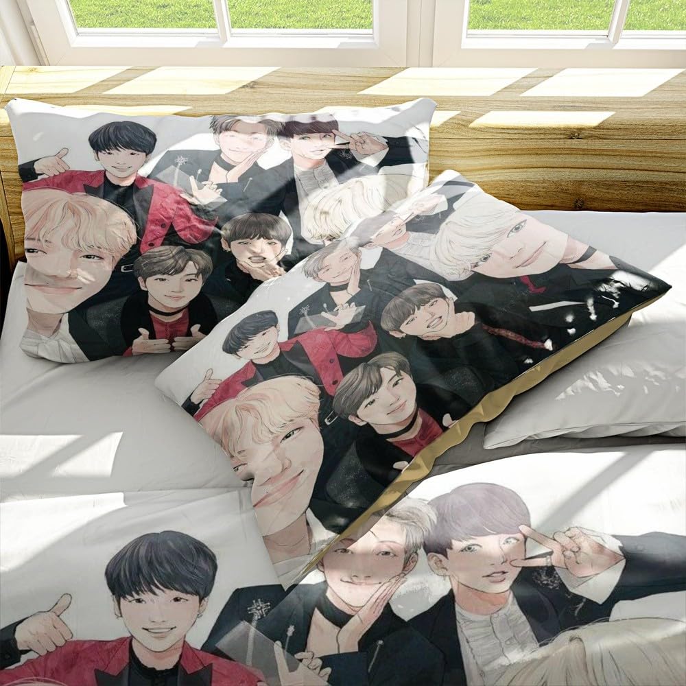 MattUi K-Pop Idol 3D Printed Bedding Set, Kids Youth Duvet Cover Set, Microfiber for Girls and Boys, Comes with 2 Pillowcases (10,Full 79x90in + 20x30in)