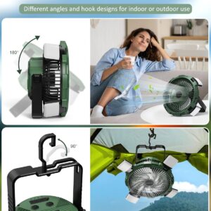 Camping Fan with LED Lantern, 8000mAh Rechargeable Battery Powered Tent Fan for Camping Hanging, Camping Outdoor Fan with Remote, 4 Speed Camping Fan for Tents,Travel,Home,Fishing,Sleep,Emergency