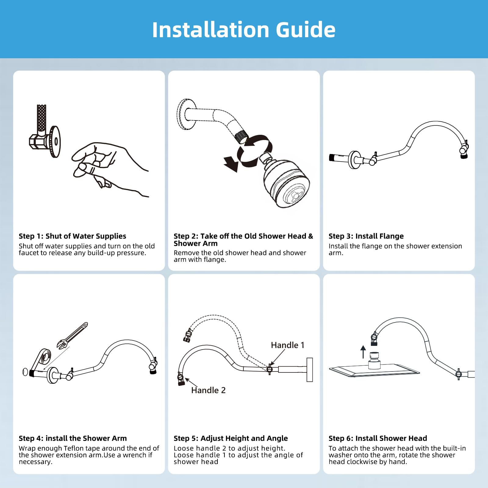 Hibbent All Metal Upgraded 18'' Shower Head Extension Arm, Shower Arm with Flange, Solid Brass Flexible Height & Angle Adjustable Shower Arm Extender with Lock Joint, Universal Connection, Chrome