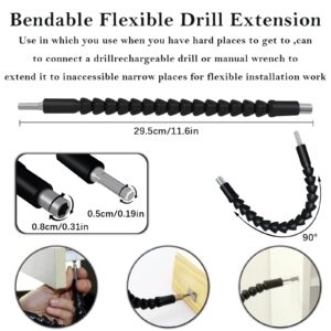 Flexible Drill Bit Extension Super Bit, Superbit Drill Bit Extension, 11.6 inch Bendable Drill Bit Extension, Flexible Shaft Extension Bits (2)