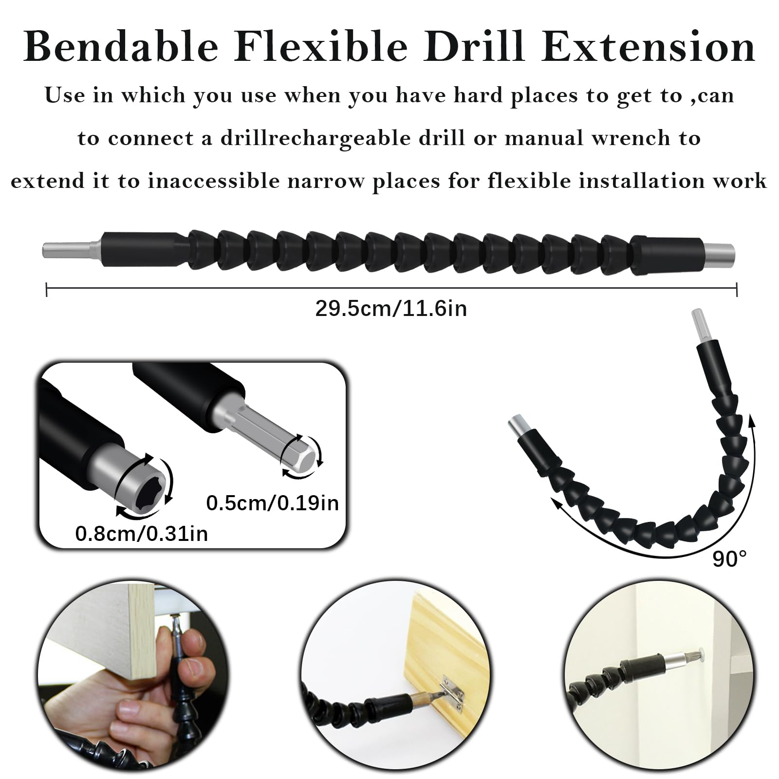 Super Bit, Superbit Flexible Drill Bit Extension, 11.6 inch Bendable Drill Bit Extension, Flexible Shaft Extension Bits (4)