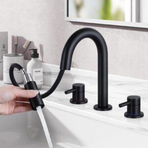 hgn widespread bathroom faucet 3 hole 8 inch bathroom sink faucet with pull down sprayer pull out bathroom faucet with pop-up drain 2 handle black bathroom faucet