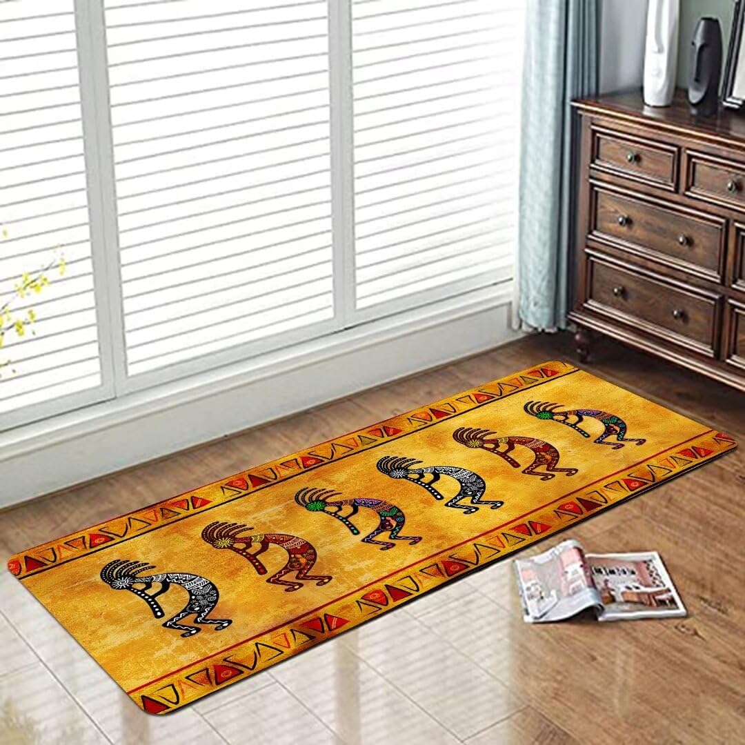 Southwestern Long Runner Rug for Hallway,Southwest Native American Kokopelli Ethnic,Rustic Rectangular Area Rug Non-Slip Floor Carpet for Bedroom Indoor Doormat Entrance Door Mat Washable Kitchen Rugs