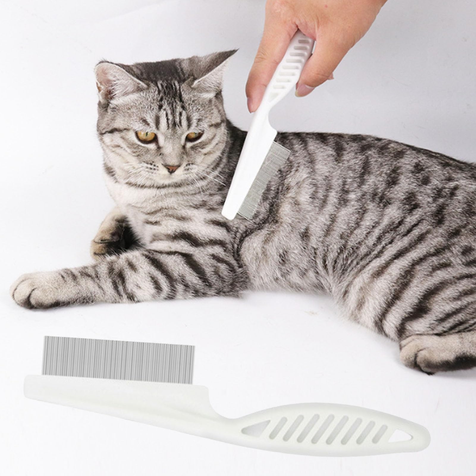 jyibinee Dog Flea Comb, Hair Comb, Long Handle Remove Flea Anti-Knotting Shedding Tool Cat Hair Grooming Comb for Pet L